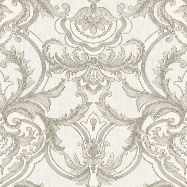 Luxury Silver Damask Embossed 3D Embossed Wallpaper, Premium Non-Woven Wall Covering, 41.7"W x 398"H, Washable Removable for 