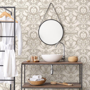 Luxury Silver Damask Embossed 3D Embossed Wallpaper, Premium Non-Woven Wall Covering, 41.7"W x 398"H, Washable Removable for 