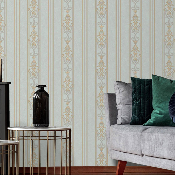 Luxury Blue Striped Stripe 3D Embossed Wallpaper, Traditional Non-Woven Wall Covering, 41.7"W x 398"H, Washable Removable for