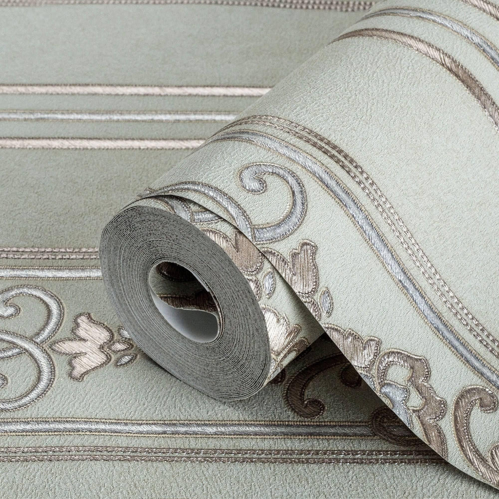 Luxury Blue Striped Stripe 3D Embossed Wallpaper, Traditional Non-Woven Wall Covering, 41.7"W x 398"H, Washable Removable for