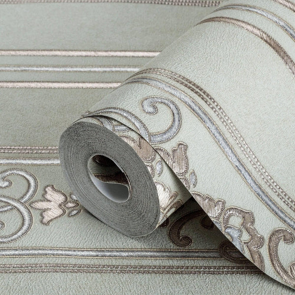 Luxury Blue Striped Stripe 3D Embossed Wallpaper, Traditional Non-Woven Wall Covering, 41.7"W x 398"H, Washable Removable for