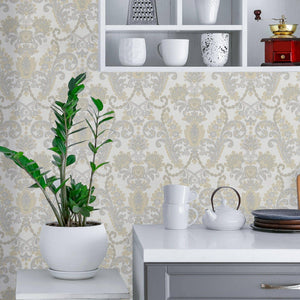 Luxury Cream Damask Striped 3D Embossed Wallpaper, Traditional Non-Woven Wall Covering, 41.7"W x 398"H, Washable Removable fo