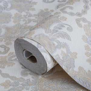 Luxury Cream Damask Striped 3D Embossed Wallpaper, Traditional Non-Woven Wall Covering, 41.7"W x 398"H, Washable Removable fo