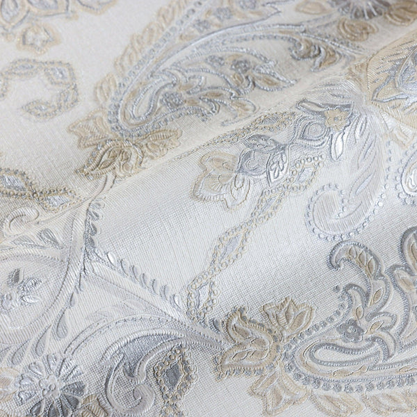 Luxury Cream Damask Striped 3D Embossed Wallpaper, Traditional Non-Woven Wall Covering, 41.7"W x 398"H, Washable Removable fo