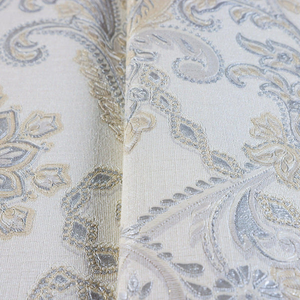 Luxury Cream Damask Striped 3D Embossed Wallpaper, Traditional Non-Woven Wall Covering, 41.7"W x 398"H, Washable Removable fo