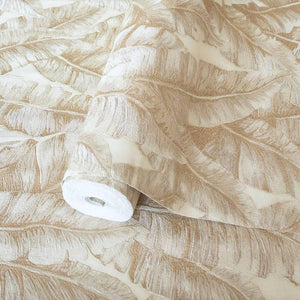Luxury Beige Leaves Tropical Wallpaper, Boho Non-Woven Wall Covering, 41.7"W x 614"H, Washable Removable for Living Room Bedr