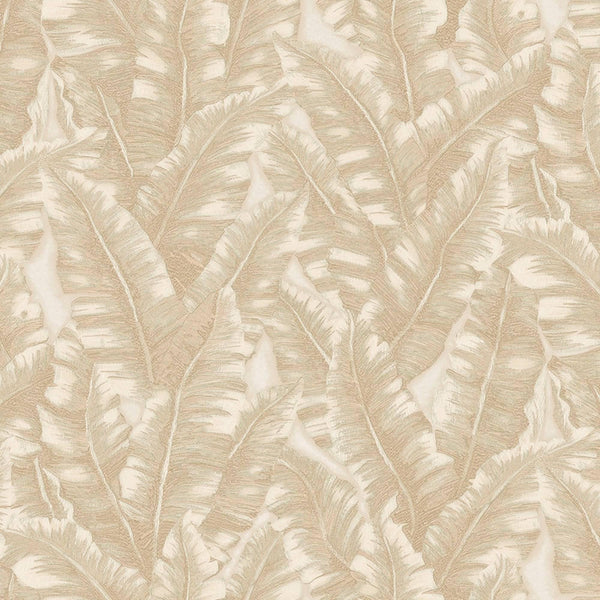 Luxury Beige Leaves Tropical Wallpaper, Boho Non-Woven Wall Covering, 41.7"W x 614"H, Washable Removable for Living Room Bedr