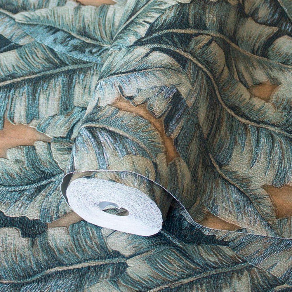 Luxury Blue Leaves Tropical Wallpaper, Coastal Non-Woven Wall Covering, 41.7"W x 614"H, Washable Removable for Living Room Be