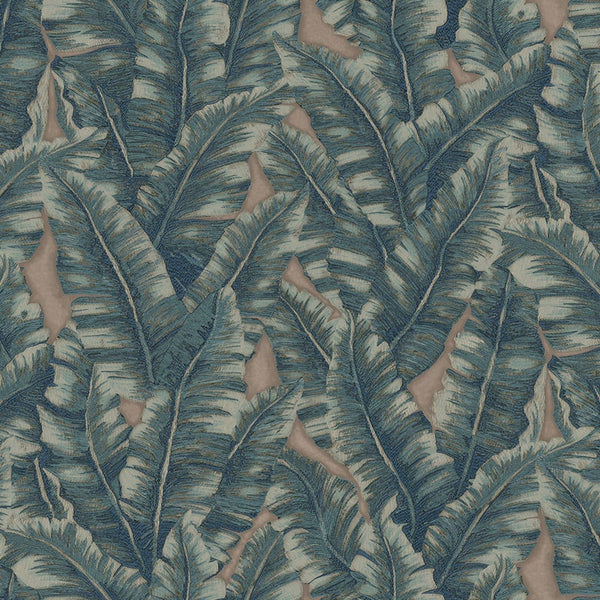 Luxury Blue Leaves Tropical Wallpaper, Coastal Non-Woven Wall Covering, 41.7"W x 614"H, Washable Removable for Living Room Be