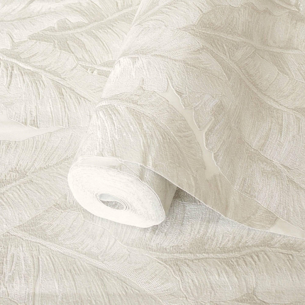 Luxury Cream Leaves Tropical Wallpaper, Contemporary Non-Woven Wall Covering, 41.7"W x 614"H, Washable Removable for Living R