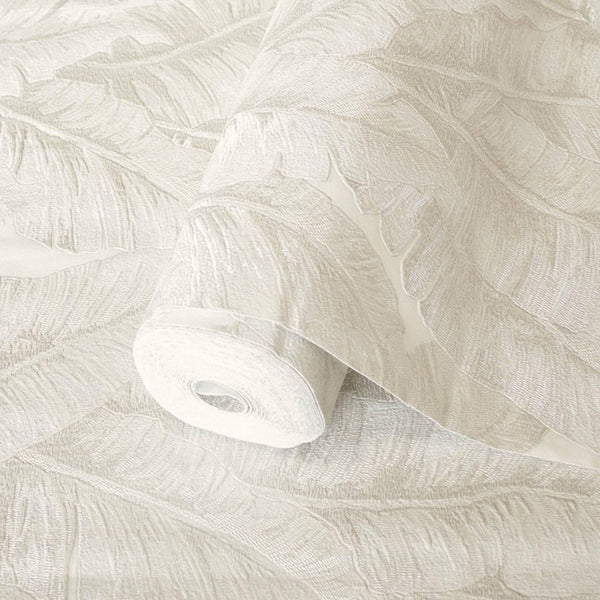 Luxury Cream Leaves Tropical Wallpaper, Contemporary Non-Woven Wall Covering, 41.7"W x 614"H, Washable Removable for Living R