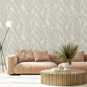 Luxury Cream Leaves Tropical Wallpaper, Contemporary Non-Woven Wall Covering, 41.7"W x 614"H, Washable Removable for Living R