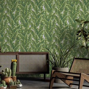 Luxury Green Leaves Tropical Wallpaper, Lodge Non-Woven Wall Covering, 41.7"W x 614"H, Washable Removable for Living Room Bed