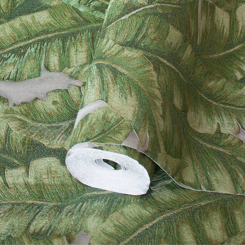 Luxury Green Leaves Tropical Wallpaper, Lodge Non-Woven Wall Covering, 41.7"W x 614"H, Washable Removable for Living Room Bed