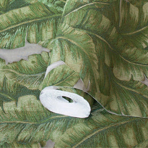 Luxury Green Leaves Tropical Wallpaper, Lodge Non-Woven Wall Covering, 41.7"W x 614"H, Washable Removable for Living Room Bed