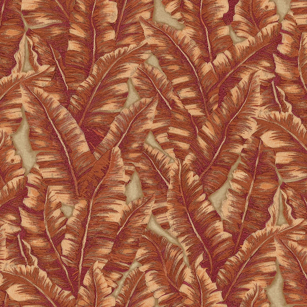 Luxury Orange Leaves Tropical Wallpaper, Traditional Non-Woven Wall Covering, 41.7"W x 614"H, Washable Removable for Living R