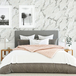 Luxury White Marble Stone 3D Embossed Wallpaper, Farmhouse Non-Woven Wall Covering, 41.7"W x 614"H, Washable Removable for Li