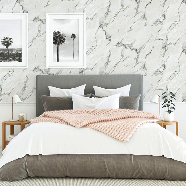 Luxury White Marble Stone 3D Embossed Wallpaper, Farmhouse Non-Woven Wall Covering, 41.7"W x 614"H, Washable Removable for Li