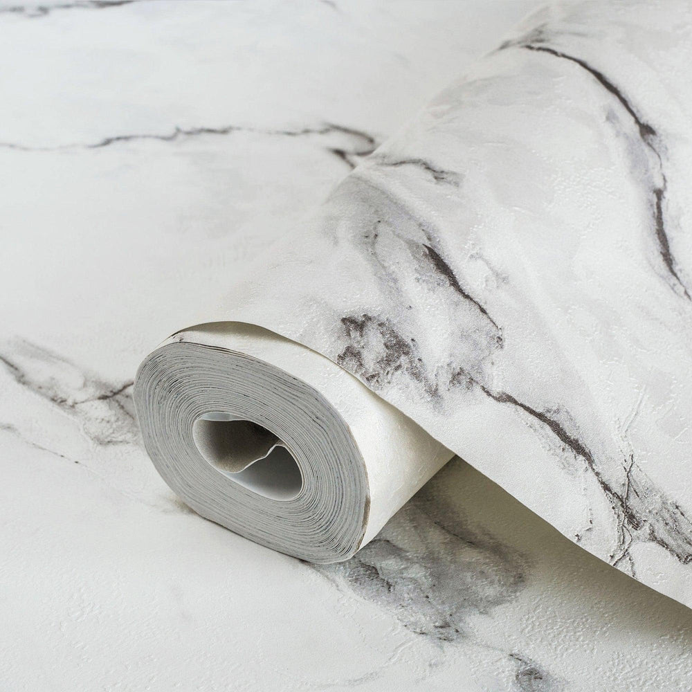 Luxury White Marble Stone 3D Embossed Wallpaper, Farmhouse Non-Woven Wall Covering, 41.7"W x 614"H, Washable Removable for Li