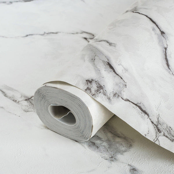 Luxury White Marble Stone 3D Embossed Wallpaper, Farmhouse Non-Woven Wall Covering, 41.7"W x 614"H, Washable Removable for Li