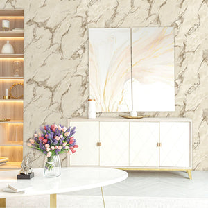 Luxury Beige Marble Stone 3D Embossed Wallpaper, Industrial Non-Woven Wall Covering, 41.7"W x 614"H, Washable Removable for L