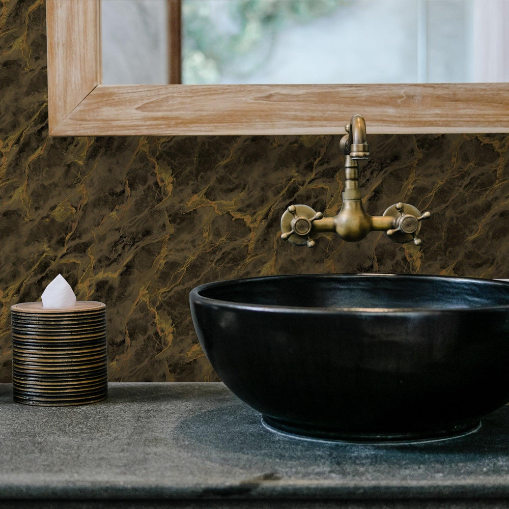 Luxury Brown Marble Stone 3D Embossed Wallpaper, Industrial Non-Woven Wall Covering, 41.7"W x 614"H, Washable Removable for L