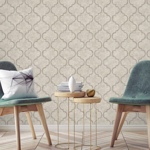 Luxury Beige Trellis Textured Wallpaper, Traditional Non-Woven Wall Covering, 41.7"W x 398"H, Washable Removable for Living R