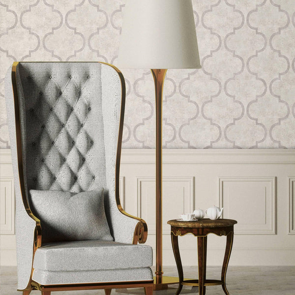 Luxury Beige Trellis Textured Wallpaper, Traditional Non-Woven Wall Covering, 41.7"W x 398"H, Washable Removable for Living R