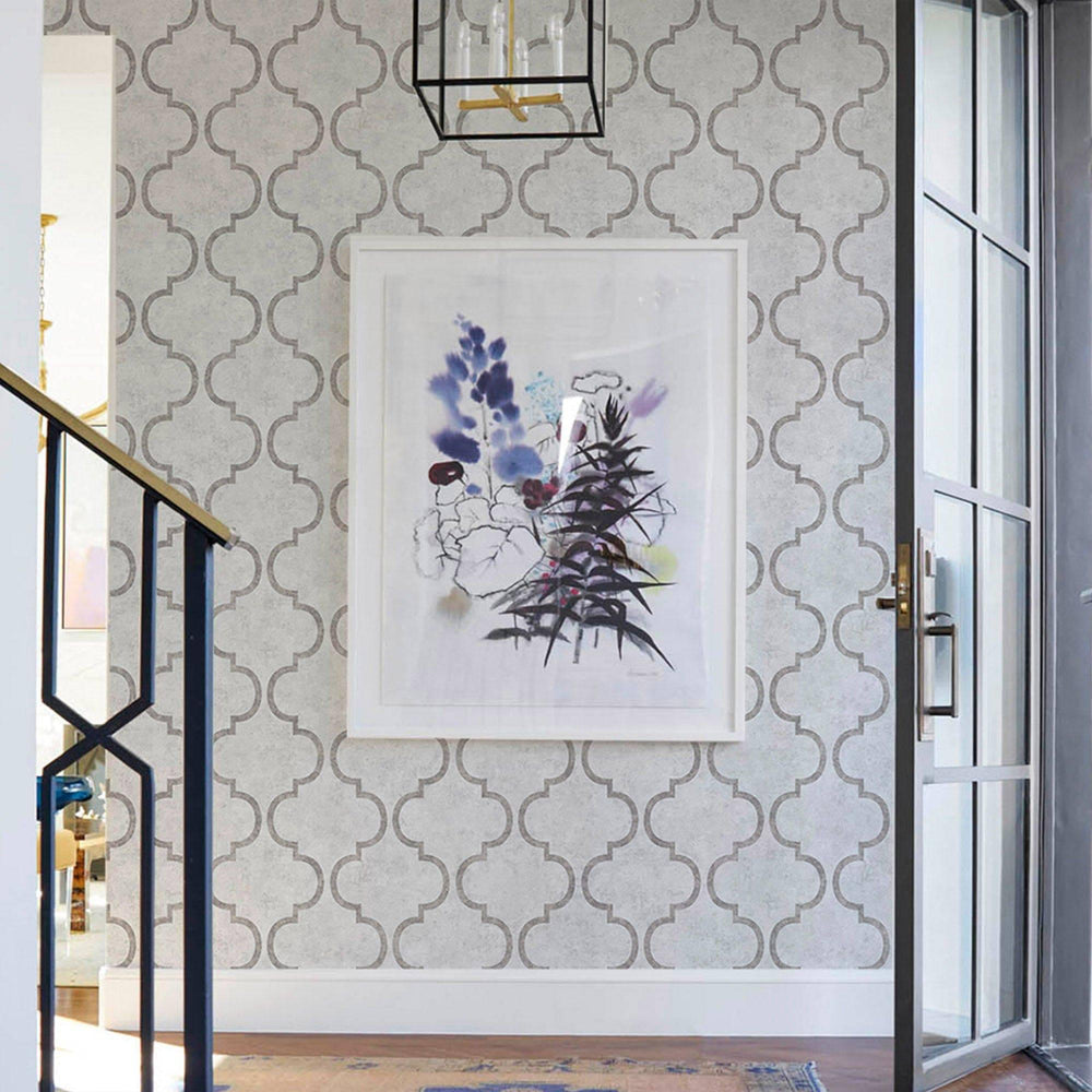 Luxury Silver Trellis Textured Wallpaper, Boho Non-Woven Wall Covering, 41.7"W x 398"H, Washable Removable for Living Room Be