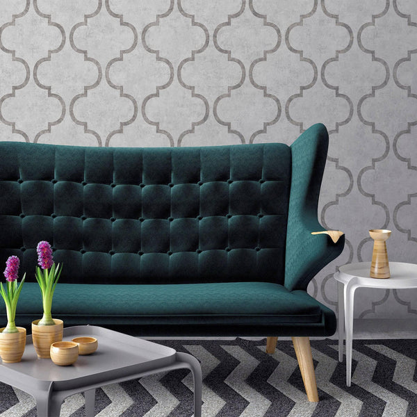 Luxury Silver Trellis Textured Wallpaper, Boho Non-Woven Wall Covering, 41.7"W x 398"H, Washable Removable for Living Room Be