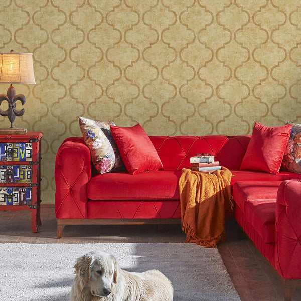 Luxury Gold Trellis Textured Wallpaper, Traditional Non-Woven Wall Covering, 41.7"W x 398"H, Washable Removable for Living Ro