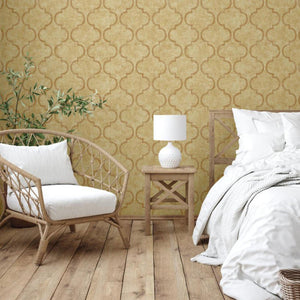 Luxury Gold Trellis Textured Wallpaper, Traditional Non-Woven Wall Covering, 41.7"W x 398"H, Washable Removable for Living Ro