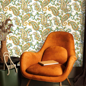 Luxury Green Paisley Textured Wallpaper, Country Non-Woven Wall Covering, 41.7"W x 614"H, Washable Removable for Living Room 
