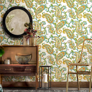 Luxury Green Paisley Textured Wallpaper, Country Non-Woven Wall Covering, 41.7"W x 614"H, Washable Removable for Living Room 