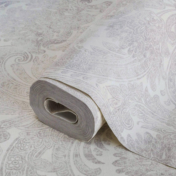 Luxury White Abstract Paisley Textured Wallpaper, Traditional Non-Woven Wall Covering, 41.7"W x 398"H, Washable Removable for