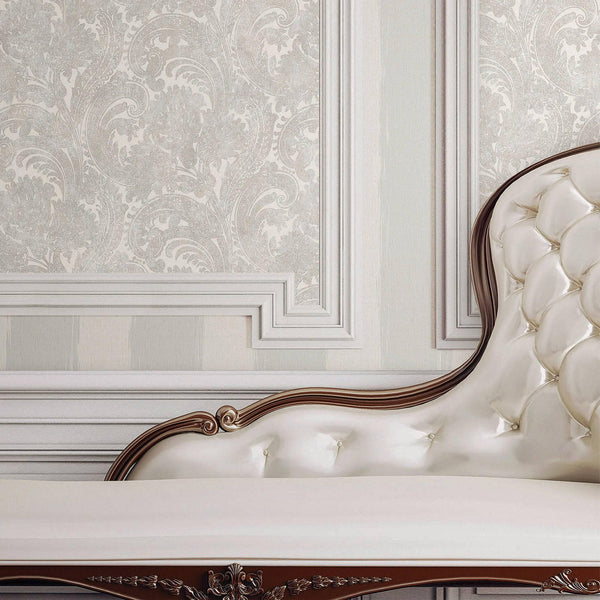 Luxury White Abstract Paisley Textured Wallpaper, Traditional Non-Woven Wall Covering, 41.7"W x 398"H, Washable Removable for