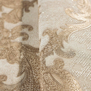 Luxury Beige Damask Textured Wallpaper, Victorian Non-Woven Wall Covering, 41.7"W x 398"H, Washable Removable for Living Room