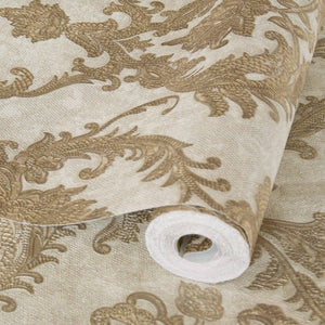 Luxury Beige Damask Textured Wallpaper, Victorian Non-Woven Wall Covering, 41.7"W x 398"H, Washable Removable for Living Room