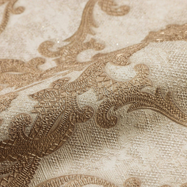Luxury Beige Damask Textured Wallpaper, Victorian Non-Woven Wall Covering, 41.7"W x 398"H, Washable Removable for Living Room