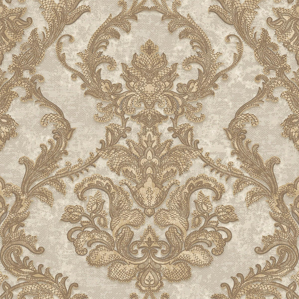 Luxury Beige Damask Textured Wallpaper, Victorian Non-Woven Wall Covering, 41.7"W x 398"H, Washable Removable for Living Room