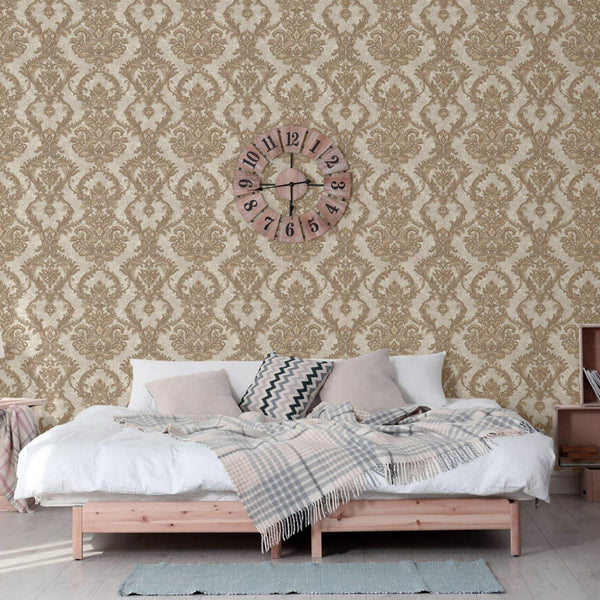 Luxury Beige Damask Textured Wallpaper, Victorian Non-Woven Wall Covering, 41.7"W x 398"H, Washable Removable for Living Room