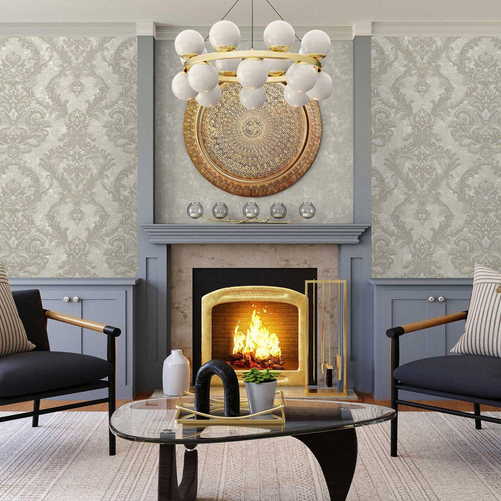 Luxury Gray Damask Textured Wallpaper, Mediterranean Non-Woven Wall Covering, 41.7"W x 398"H, Washable Removable for Living R