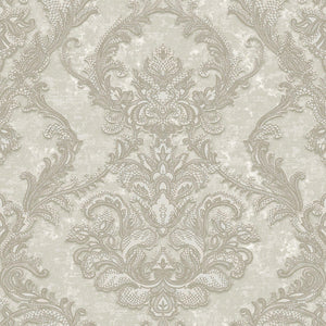 Luxury Gray Damask Textured Wallpaper, Mediterranean Non-Woven Wall Covering, 41.7"W x 398"H, Washable Removable for Living R