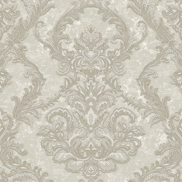 Luxury Gray Damask Textured Wallpaper, Mediterranean Non-Woven Wall Covering, 41.7"W x 398"H, Washable Removable for Living R