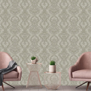 Luxury Gray Damask Textured Wallpaper, Mediterranean Non-Woven Wall Covering, 41.7"W x 398"H, Washable Removable for Living R