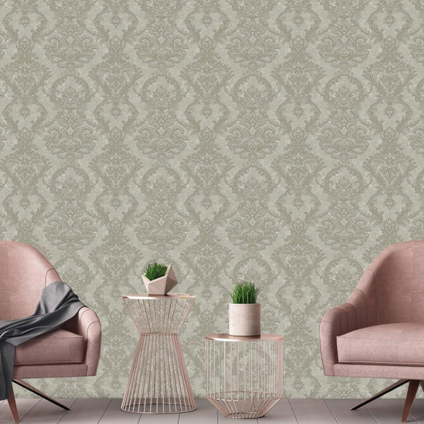 Luxury Gray Damask Textured Wallpaper, Mediterranean Non-Woven Wall Covering, 41.7"W x 398"H, Washable Removable for Living R