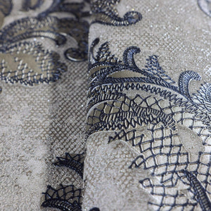 Luxury Blue Damask Textured Wallpaper, Victorian Non-Woven Wall Covering, 41.7"W x 398"H, Washable Removable for Living Room 