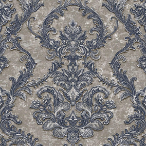 Luxury Blue Damask Textured Wallpaper, Victorian Non-Woven Wall Covering, 41.7"W x 398"H, Washable Removable for Living Room 