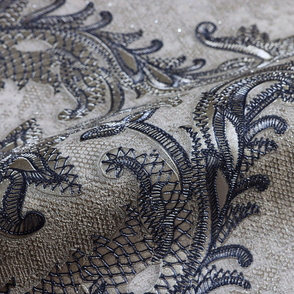 Luxury Blue Damask Textured Wallpaper, Victorian Non-Woven Wall Covering, 41.7"W x 398"H, Washable Removable for Living Room 