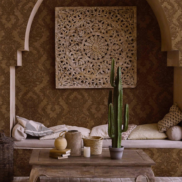 Luxury Brown Damask Textured Wallpaper, Boho Non-Woven Wall Covering, 41.7"W x 398"H, Washable Removable for Living Room Bedr